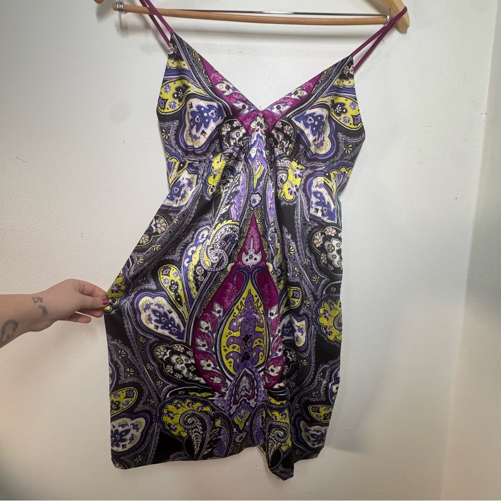 ECI Fuchsia Satin Dress with Paisley Print
